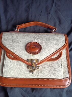 Dooney & Bourke Cream Pebbled Leather Satchel with Tan Trim